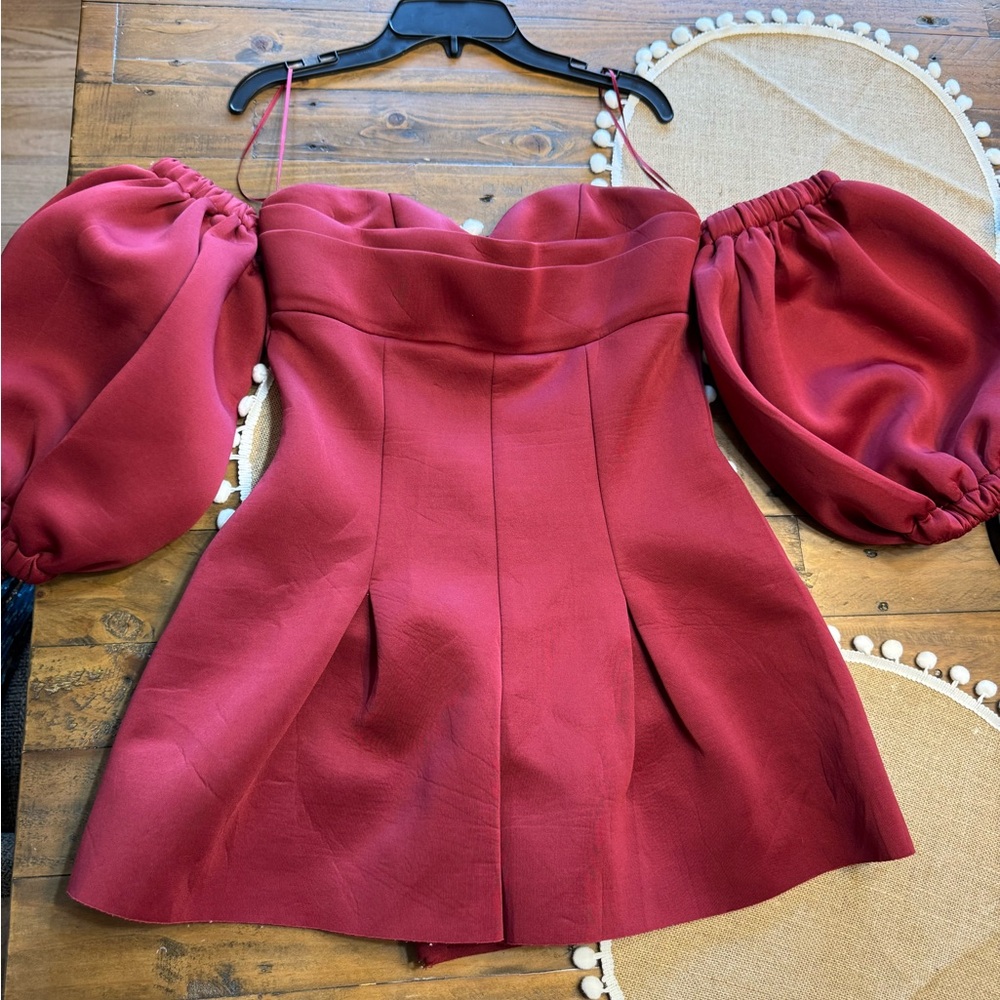 Blue Blush Red Puff Sleeve Jumpsuit